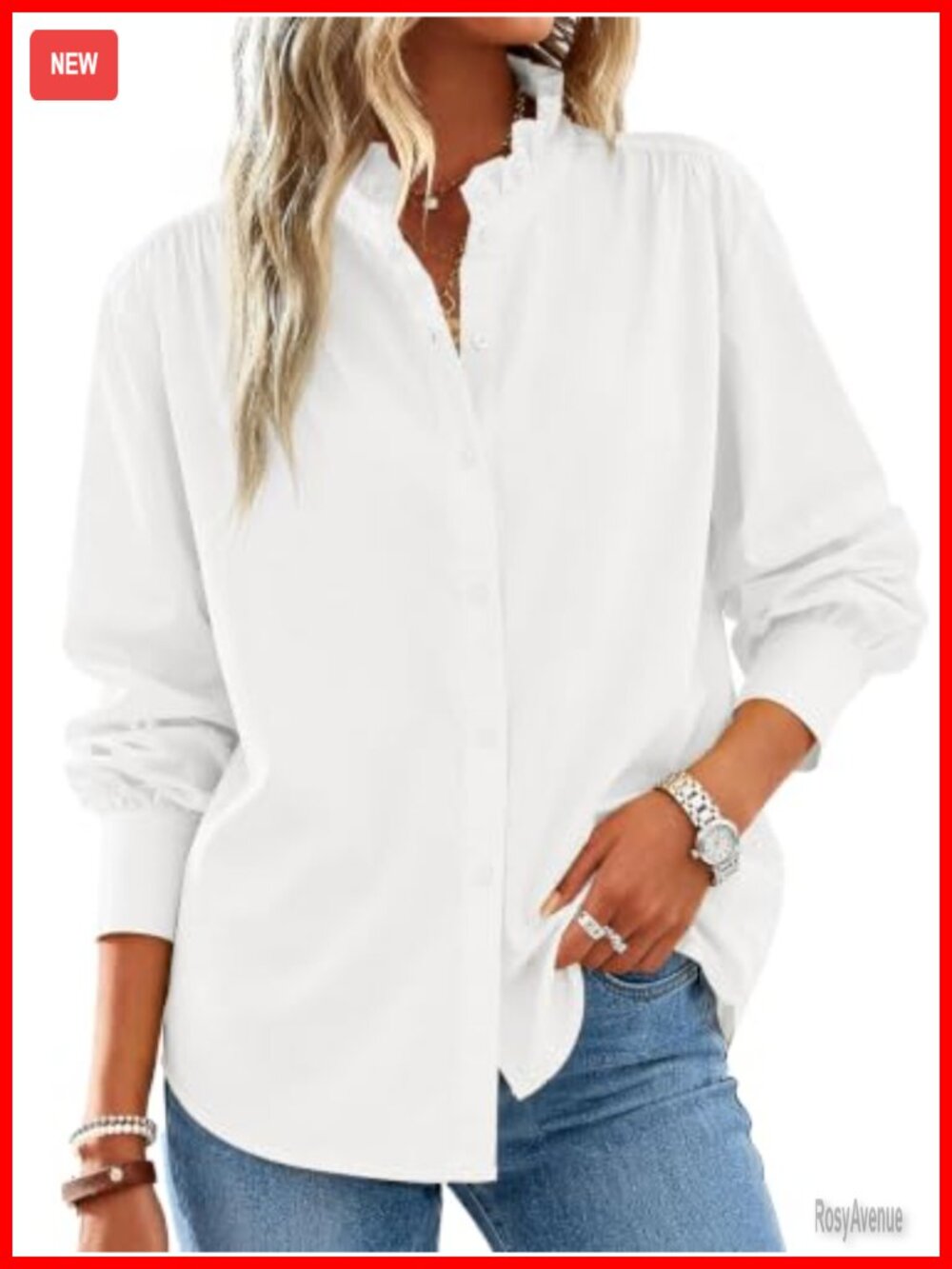 Oversized Button Down Shirt Long Sleeve Ruffle Collar Blouse